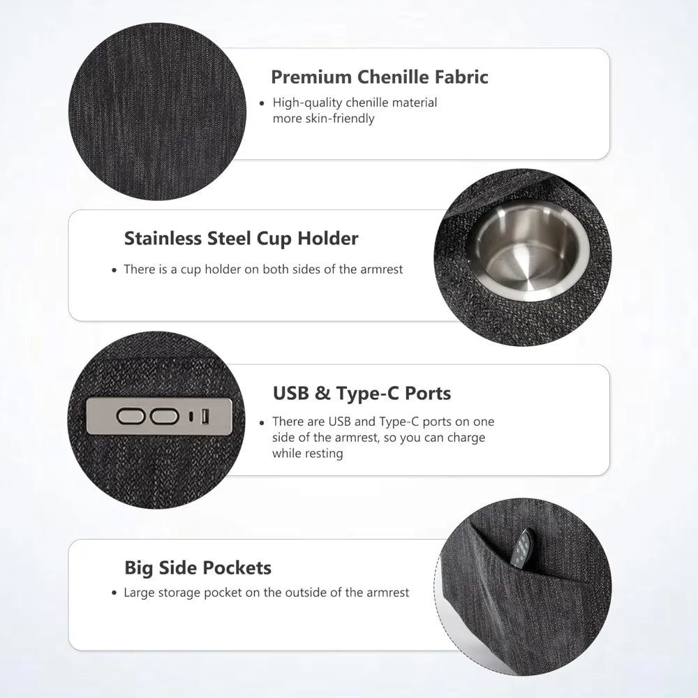 Power Lift Chair with Full-Body Massage and Heat, Electric Recliner Chairs for Adults, Remote Control, Standing Assistance, USB