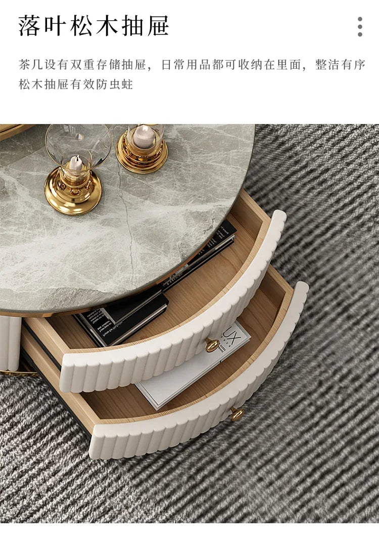 Light Luxury Stone Plate round Tea Table Small Apartment Modern Living Room Glass Coffee Table Living Room Home