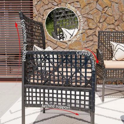 4-Piece Outdoor Patio Furniture Set, PE Rattan Wicker Garden Chairs with Tempered Glass Table & Soft Cushions for Backyard,