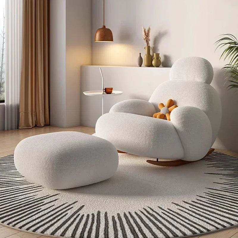 Big white Internet celebrity rocking chair lazy sofa single rocking cream living room lazy chair simple balcony bedroom