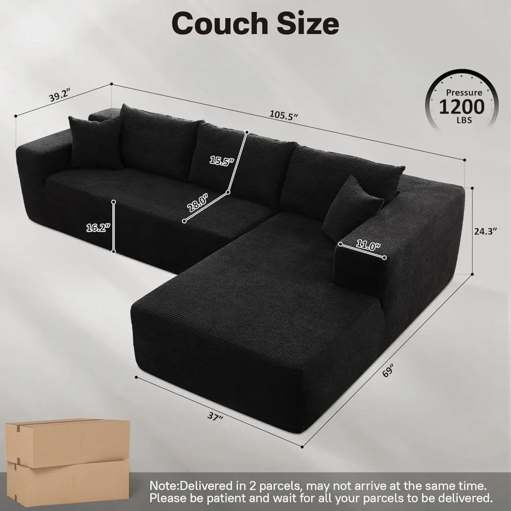 l-shaped cloudy sectional sofa for living room: pre-assembled, modular design with plush comfort and deep seating