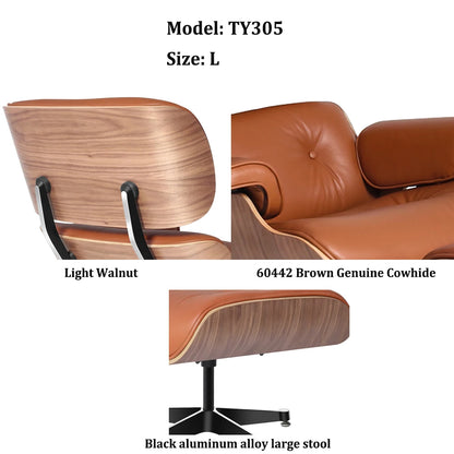 Top Layer Cowhide Classic Recliner with Free Ottoman Armchair Swivel Lounge Chair Furniture Leisure Chair Premium Set for Living