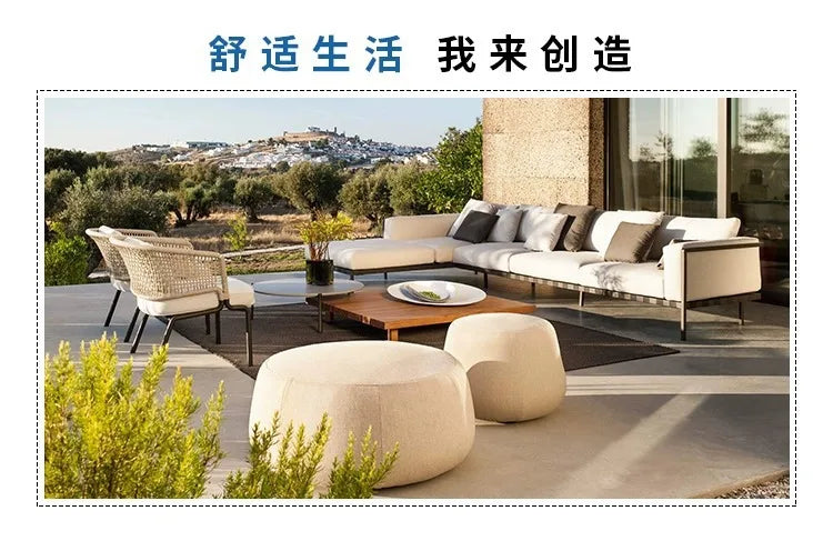 Outdoor rattan sofa waterproof sunscreen patio balcony garden rattan chair outdoor open-air leisure rattan sofa