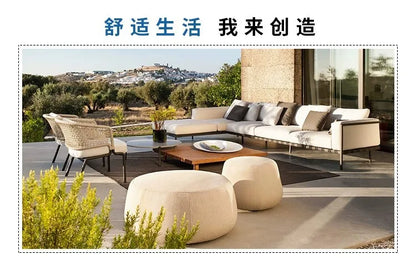 Outdoor rattan sofa waterproof sunscreen patio balcony garden rattan chair outdoor open-air leisure rattan sofa