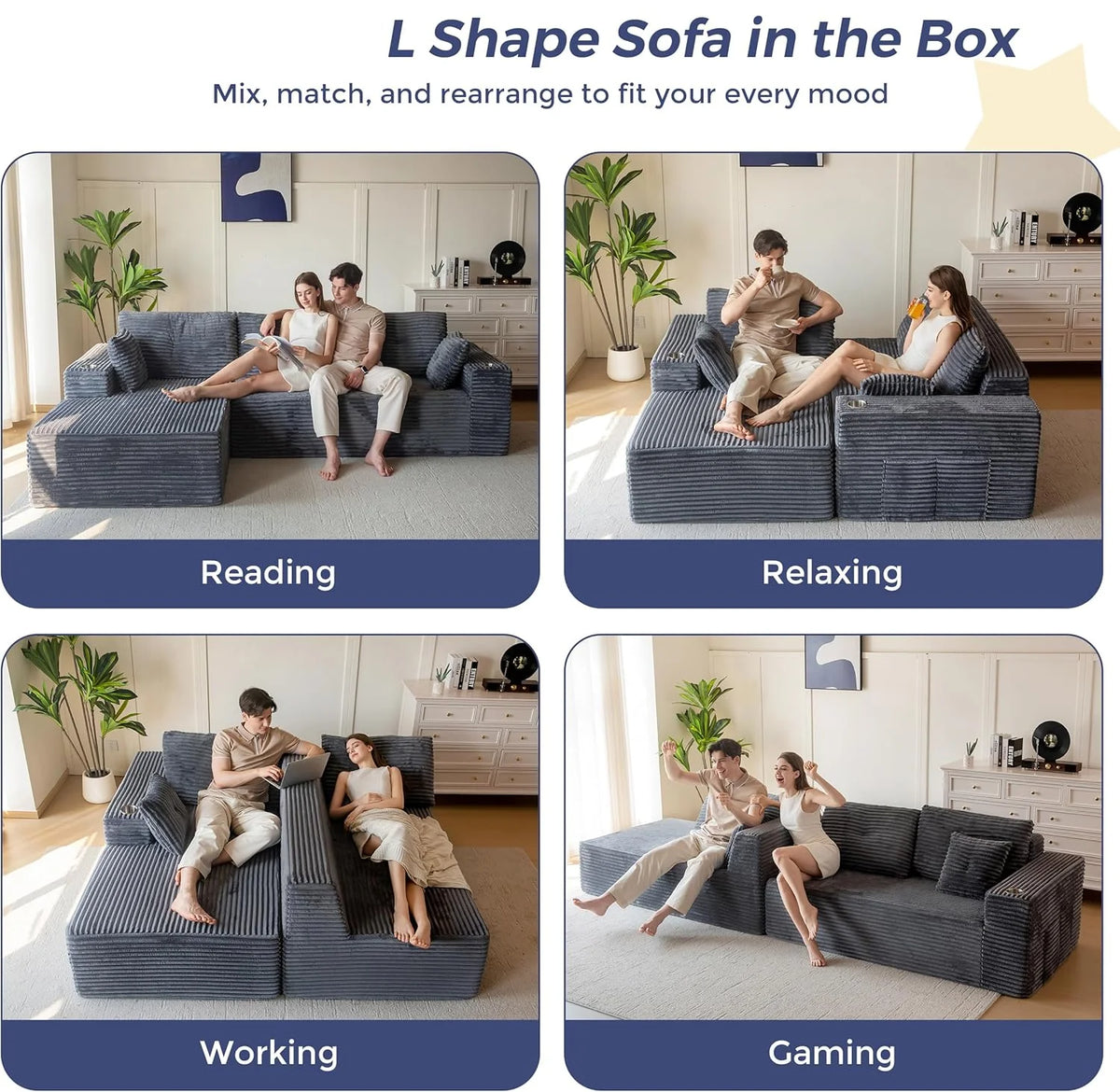 Vacuum Compression Living Room Boneless High Density Combination Foam Sofa Sofa Bed with Cup Holder