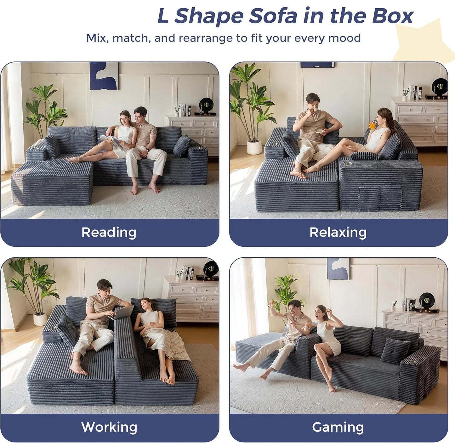 Vacuum Compression Living Room Boneless High Density Combination Foam Sofa Sofa Bed with Cup Holder