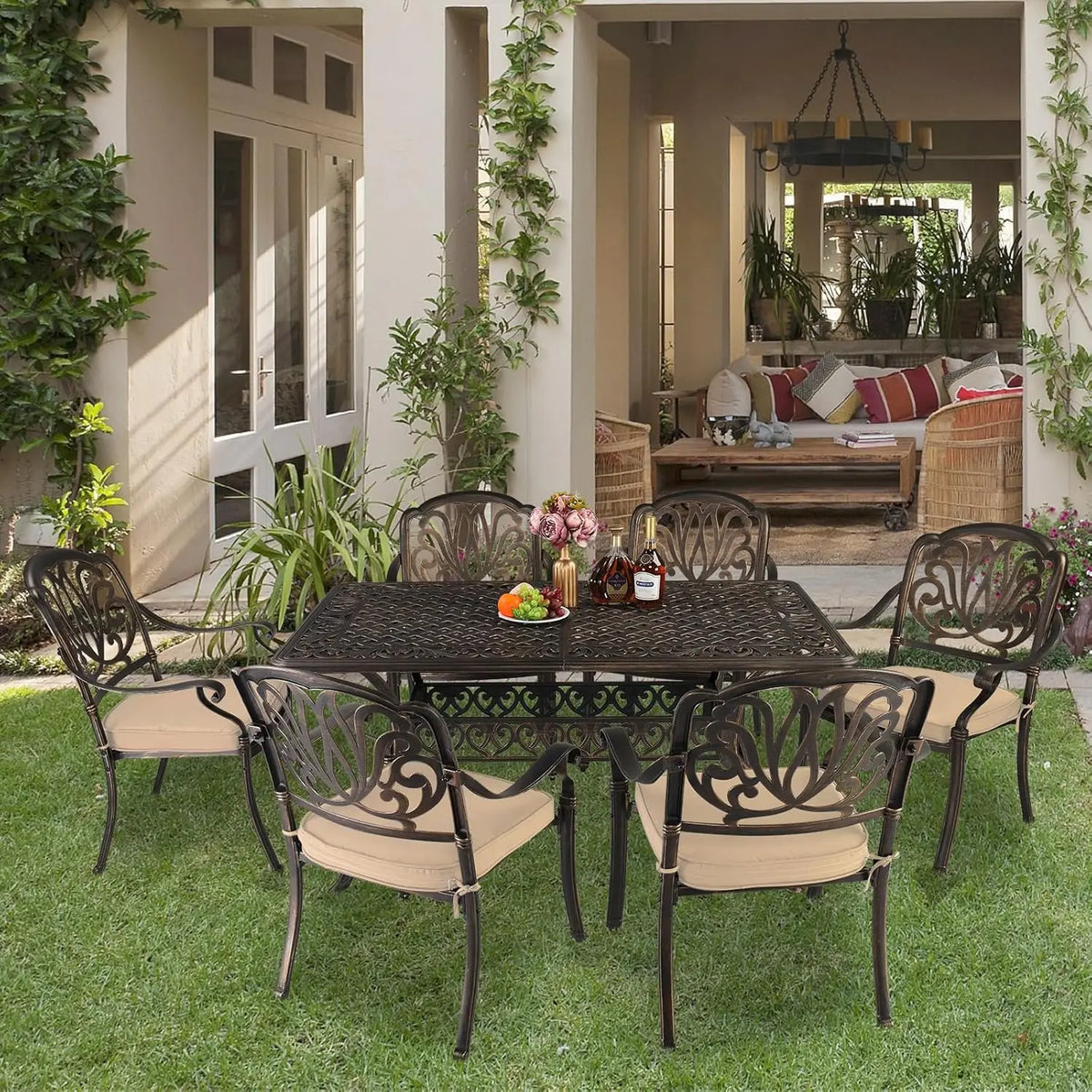 Cast Aluminum Patio Dining Chairs Set of 2 with Cushion Metal Armchairs for Poolside Backyard Balcony, Customized