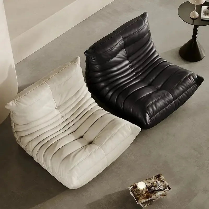 Caterpillar genuine leather lazy sofa modern style single chair suitable for tatami living room and balcony casual reading chair