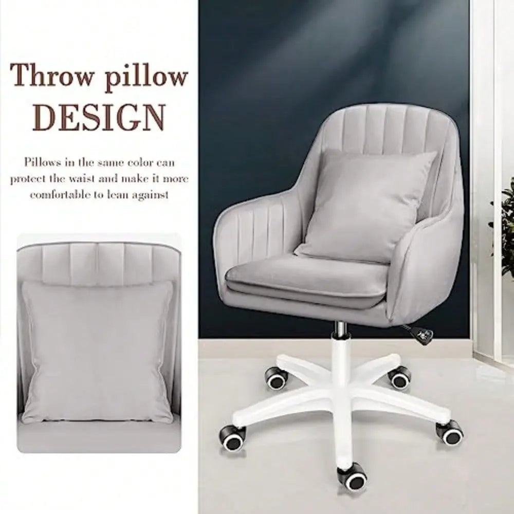 Home Office Chair Computer Chair With Mid-Back Upholstered Modern Tufted Computer Task Chair Swivel Height Adjustable Velvet Accent Chair,Grey