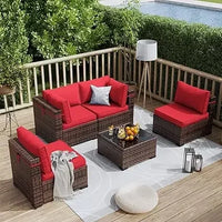 Patio Furniture Set Outdoor Modern Sectional  Wicker Couch with Glass Coffee Table, Thicken Cushions, Waterproof Cover