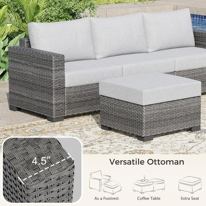 5 Piece Patio Furniture Set with Cushions, Outdoor Rattan Sectional Sofa Conversation Set with Washable Covers, Garden & Poolsid