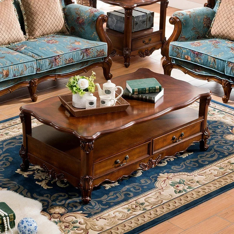 American leather sofa all solid wood combination living room European double triple sofa