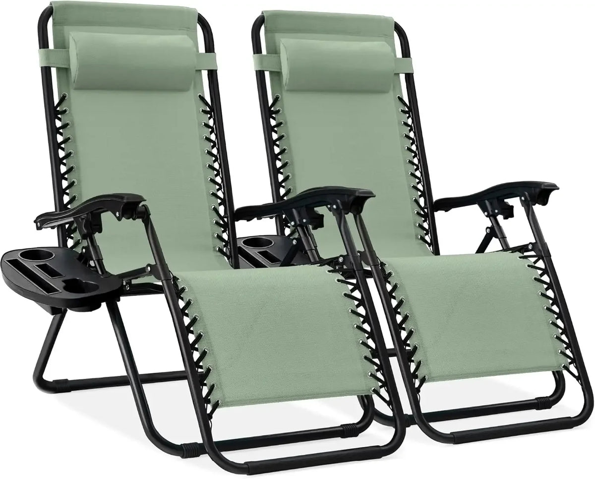 Two-Piece Adjustable Steel Mesh Zero Gravity Lounge Chair Recliner, with Pillow and Cup Holder Tray, Black
