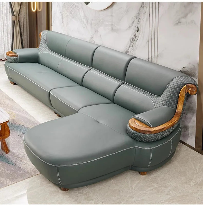 Modern minimalist, ebony leather sofa, new Chinese combination