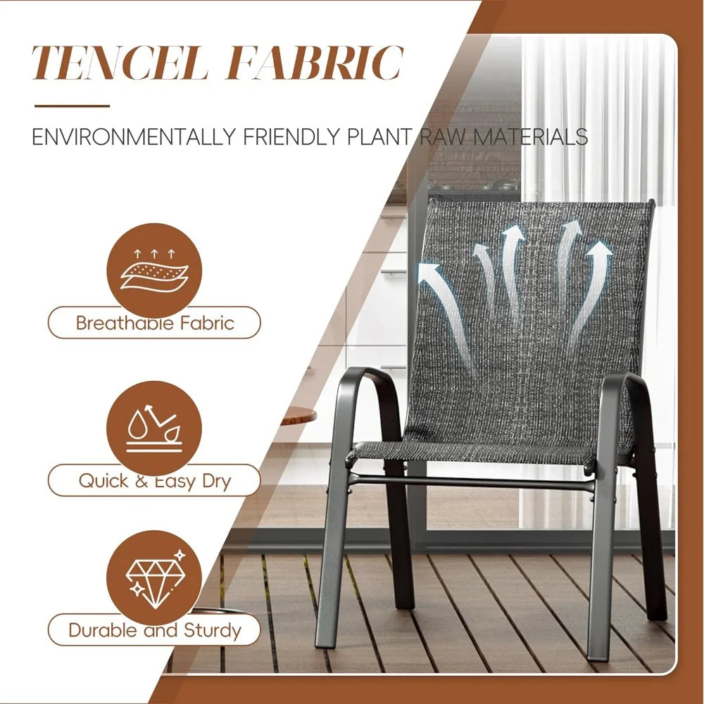 Patio Chairs Set of 6, Outdoor Lightweight Stackable Dining Chairs w/All-Weather Textilene Fabric & Metal Frame, 350LBS Capacit