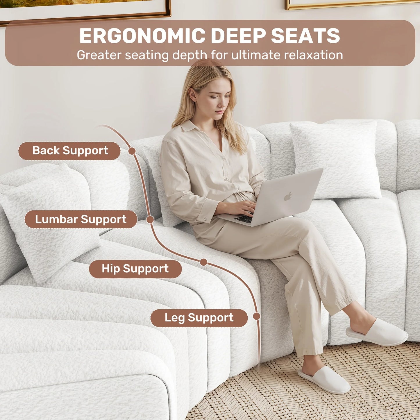 Luxury Modular Sectional Sofa with Chaise - Foam Cushioning, Sectional Cloud Sofa & Symmetrical, Assembly for Modern Living Room