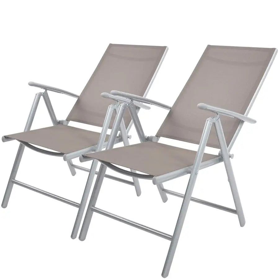 of 2 Folding Sling Back Chairs Patio Adjustable Reclining Back Sturdy Aluminum Frame with Armrest Chair Zerogravity Indoor Outdo