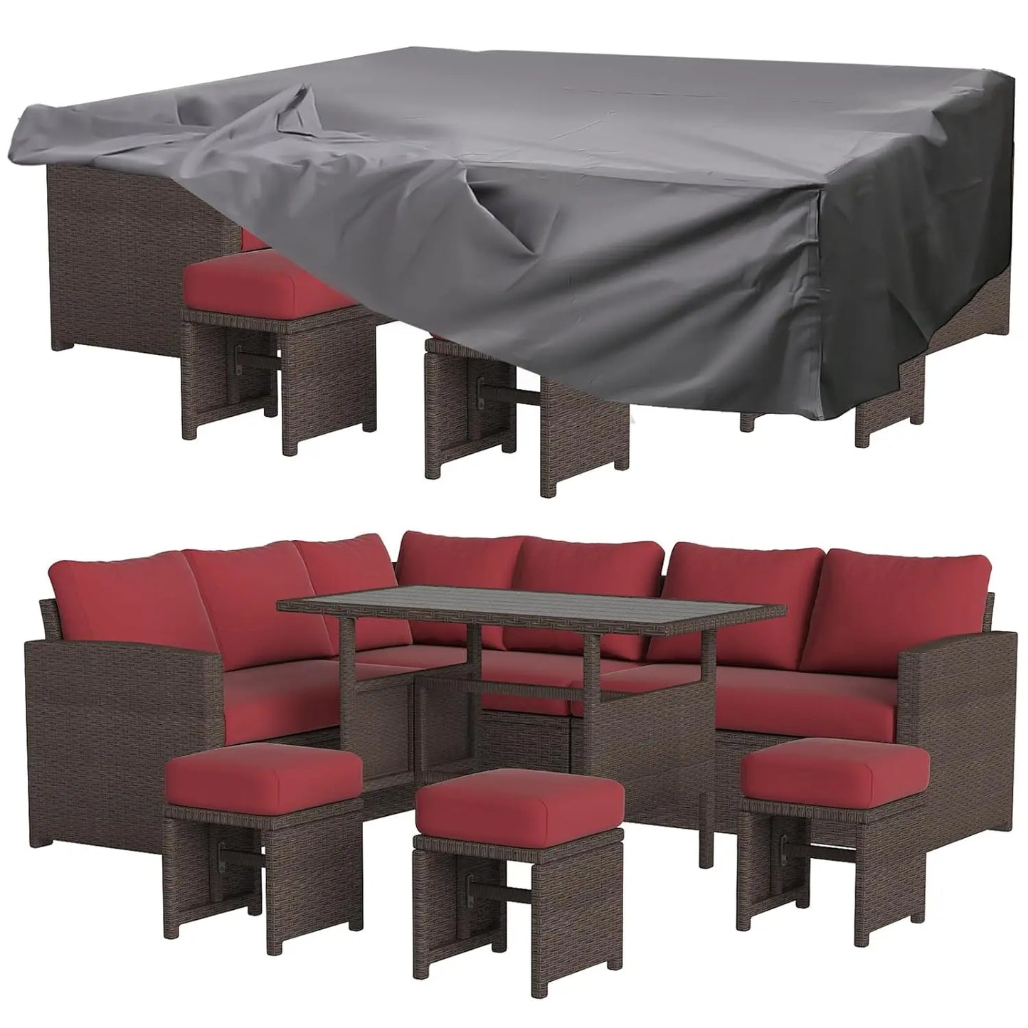 7 Pieces Patio Furniture Set with Waterproof Cover, Outdoor Sectional Sofa Conversation Set, All Weather Wicker, Customized