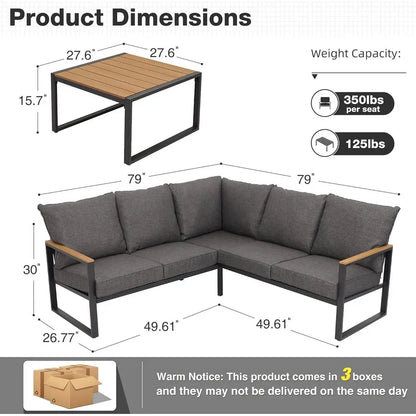 6-Piece Outdoor Sectional Sofa Set with Side Table, L-Shaped Patio Furniture, Grey