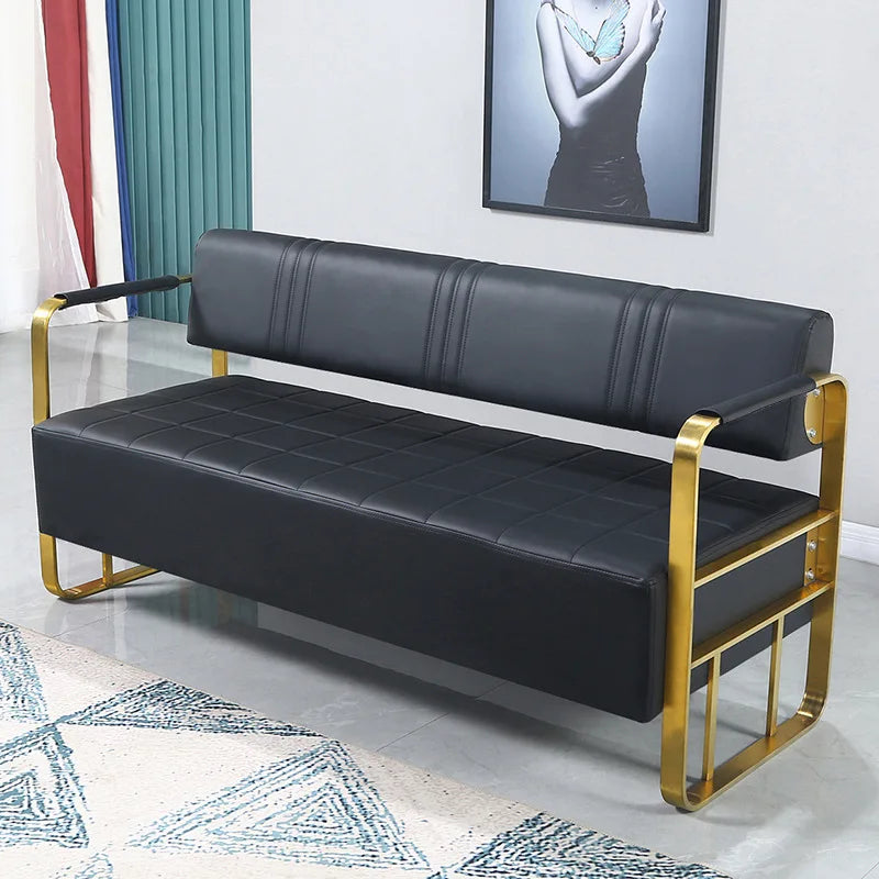Barbershop Hairdresser Waiting Chair Beauty Clothing Shop Lounge Area Stainless Steel Gold-Plated Sofa Waiting Area Bench Chair