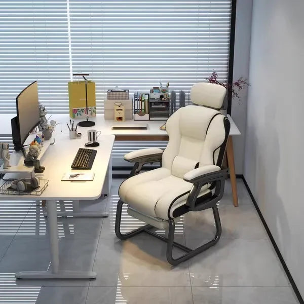 Ergonomic Office Chair with Adjustable Headrest, Latex Seat, Reclining Function & Linked Armrests, Bow Tie Base