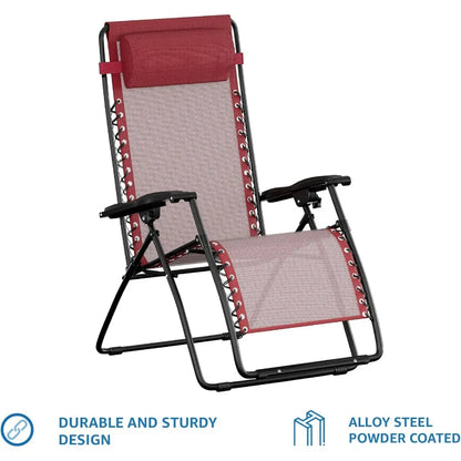 Basics Outdoor Patio Zero Gravity Lounge Chair with Pillow, Folding Reclining and Textilene Adjustable, Folding Lounge 26" Black