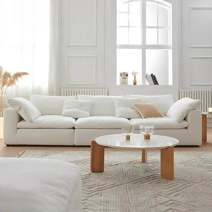 White cloud shaped sofa with L-shaped lounge chair, modern modular sofa with deep seat, suitable for living room, bedroom