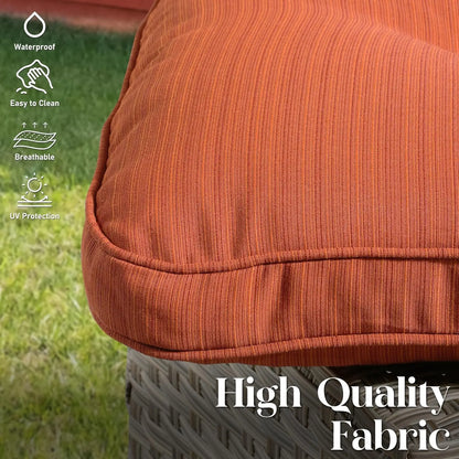 3 Seat Outdoor Patio Sofa Wicker Furniture Set Red Stripe Cushion Weather Resistant Backyard Poolside , Customized