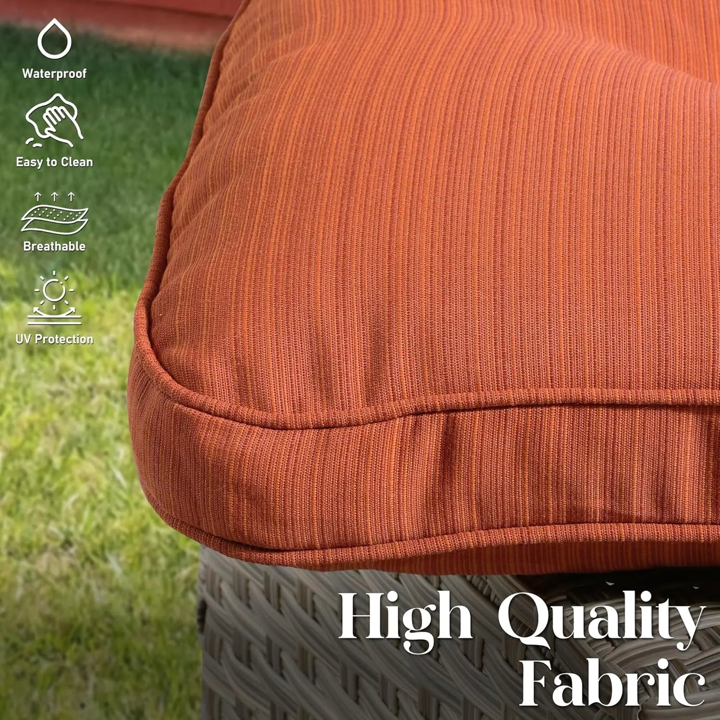 3 Seat Outdoor Patio Sofa Wicker Furniture Set Red Stripe Cushion Weather Resistant Backyard Poolside , Customized