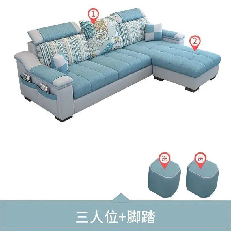 Fully Furnished Living Room Modern Fabric Sofa 3-Seater Removable Washable Cotton Linen Apartment Size