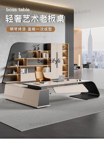 Desk boss table light luxury, big desk, writing desk file cabinet paint boss table