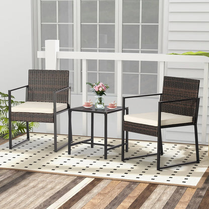 Garden Furniture Sets3 Piece Patio Furniture Set Woven PE Wicker Chairs with Tempered Glass Table Modern Outdoor Lounge