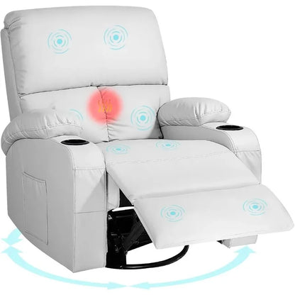 Vibration Massage Recliner Chair with Heat, 360° Swivel Rocking Recliner for Living Room Comfort