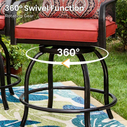 Best Outdoor Swivel Bar Stools Set of 2, Counter Height Patio Chairs with Red Seat Cushion, Extra Wide Bar Stools - New upgrade