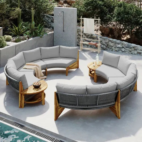 6-person outdoor seating set, outdoor furniture set, garden sofa with seat cushion and coffee table