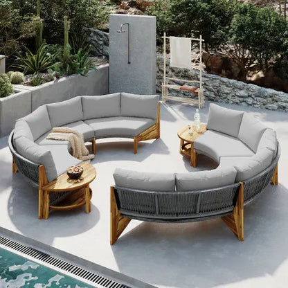 6-person outdoor seating set, outdoor furniture set, garden sofa with seat cushion and coffee table