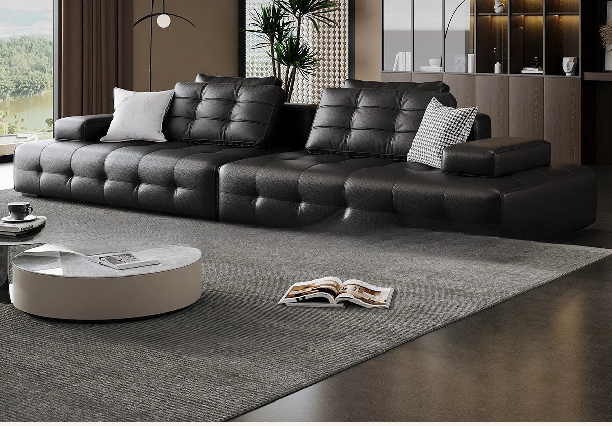 Italian minimalist first-layer cowhide sofa villa living room large apartment high-end all-leather Lawrence sofa