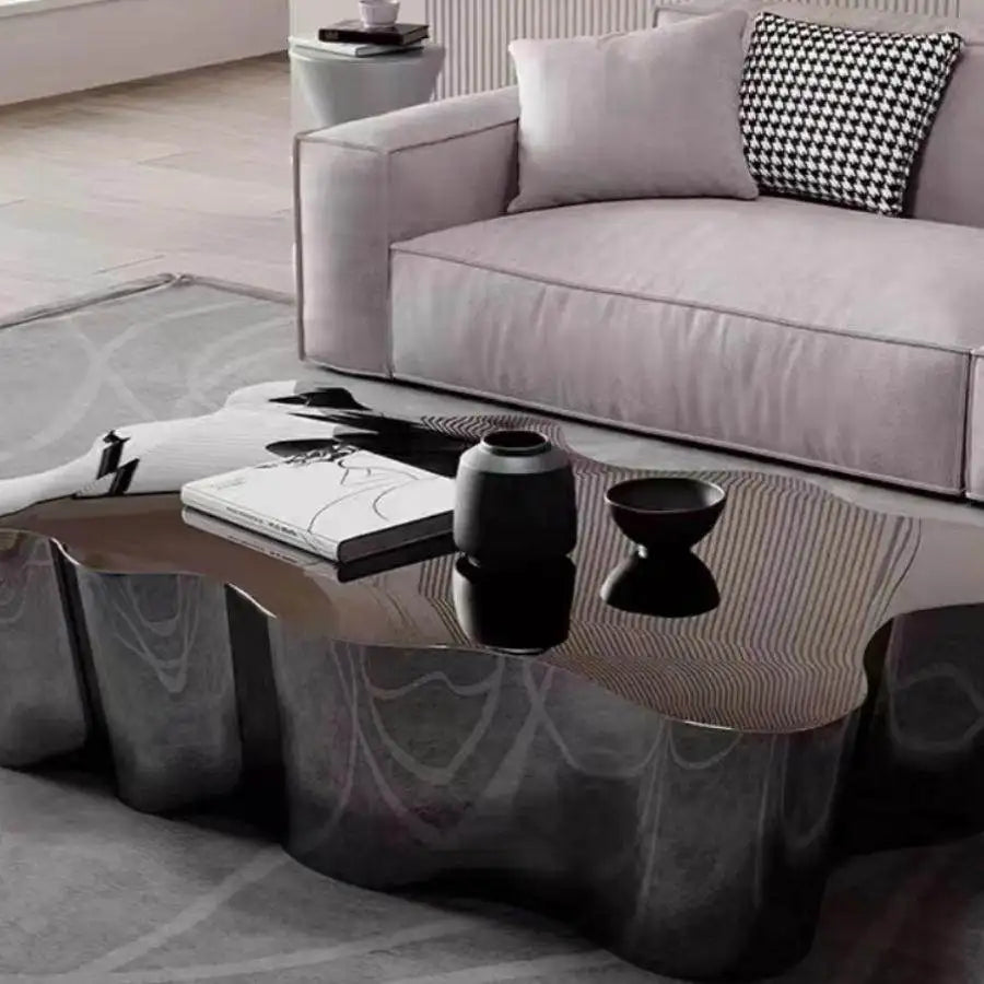 Light luxury stainless steel special-shaped coffee table high-end mirror business negotiation coffee table art
