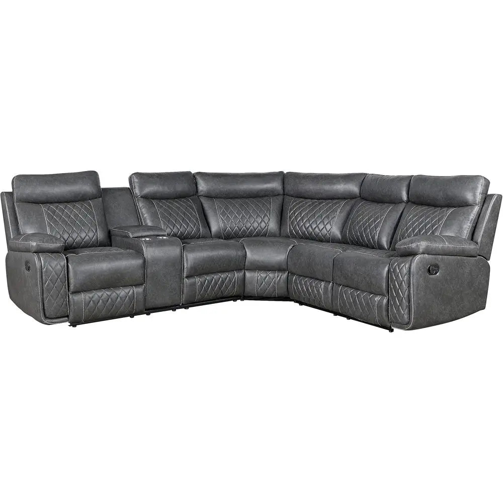 Manual Reclining L-Shaped Leather Sectional Sofa with Storage and Cup Holders for Home Theater Living Room
