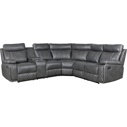 Manual Reclining L-Shaped Leather Sectional Sofa with Storage and Cup Holders for Home Theater Living Room