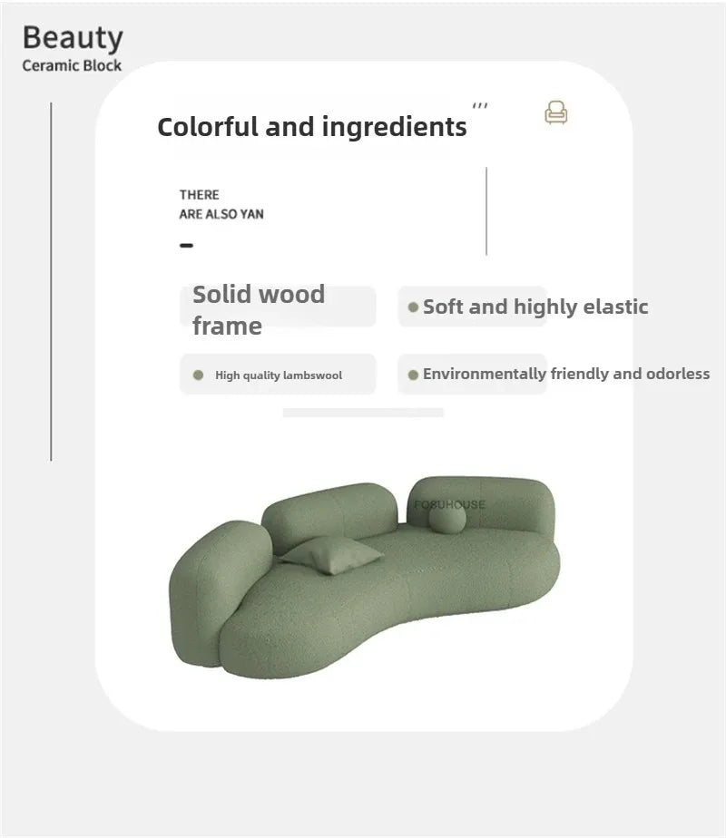 Lamb Velvet Curved Living Room Sofas Designer Living Room Furniture Beauty Salon Clothing Store Reception Sofa Luxury Sofa Bed