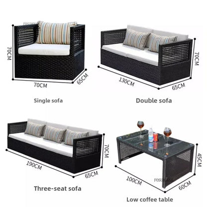 Nordic Outdoor Sofas Courtyard Villa Sun Room PE Rattan Chairs Single Double Terrace Sofa Waterproof Sunscreen Outdoor Furniture