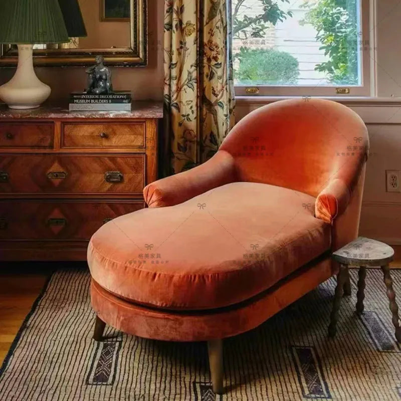 Tassel velvet solid wood fabric living room princess reclining chair retro haze blue creative sofa single chair