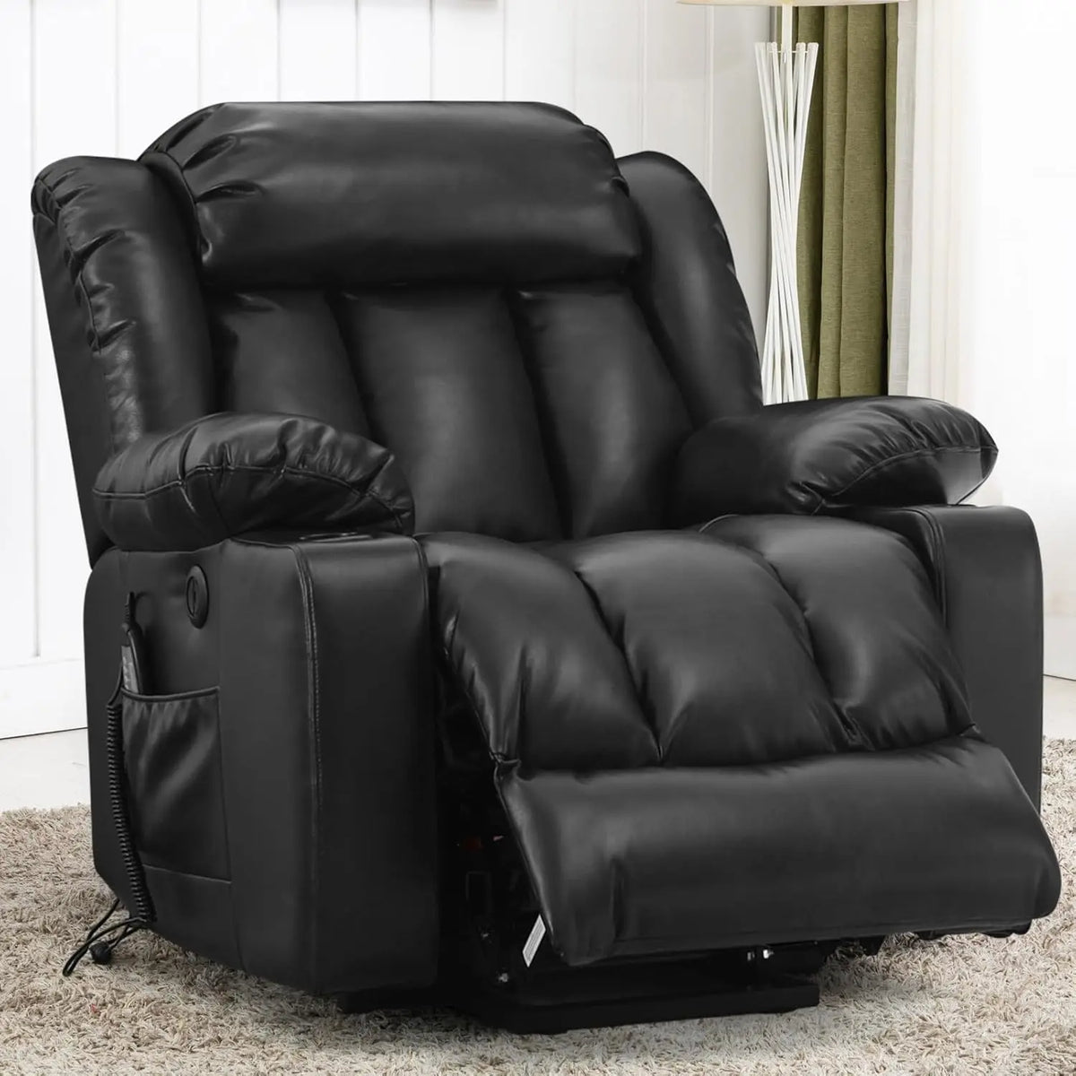 Power Lift Recliner Chair for Elderly Breathable Leather Recliner Chair with Massage and Heat for People Limited Mobility,2 Cup