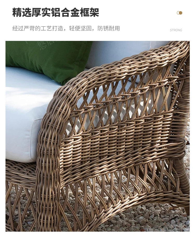HXL outdoor sofa balcony rattan chair garden waterproof aluminum alloy outdoor terrace casual rattan sofa chair