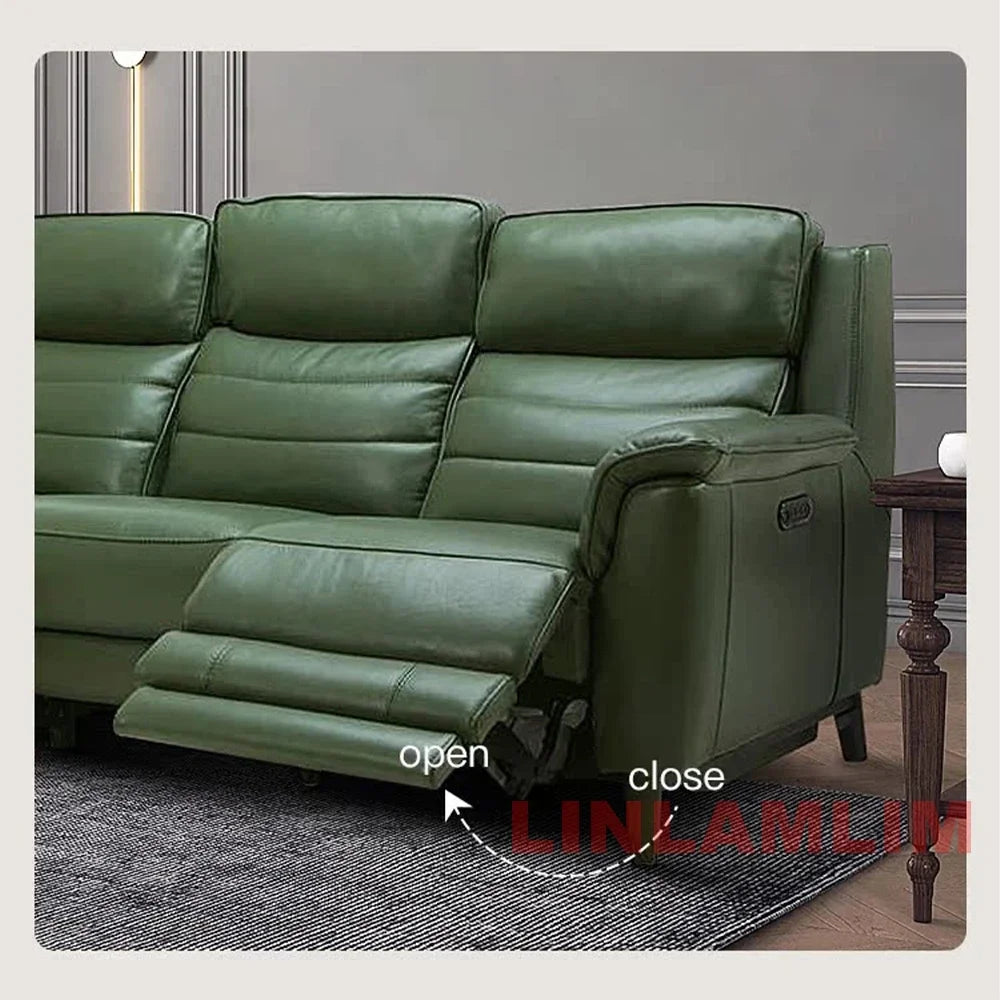 MANBAS Luxury Power Reclining Sofa - Modern Genuine Leather 3-Seater Couch with Footrests & USB, Electric Recliner Home Theater