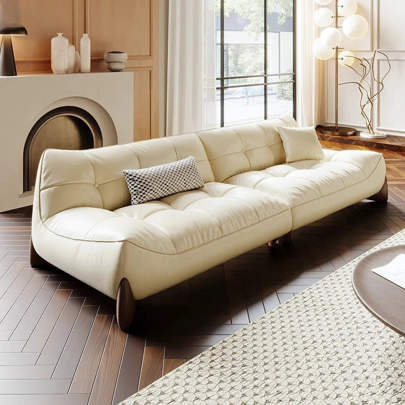 Italian leather sofa cowhide French minimalist retro large and small apartment living room sofa