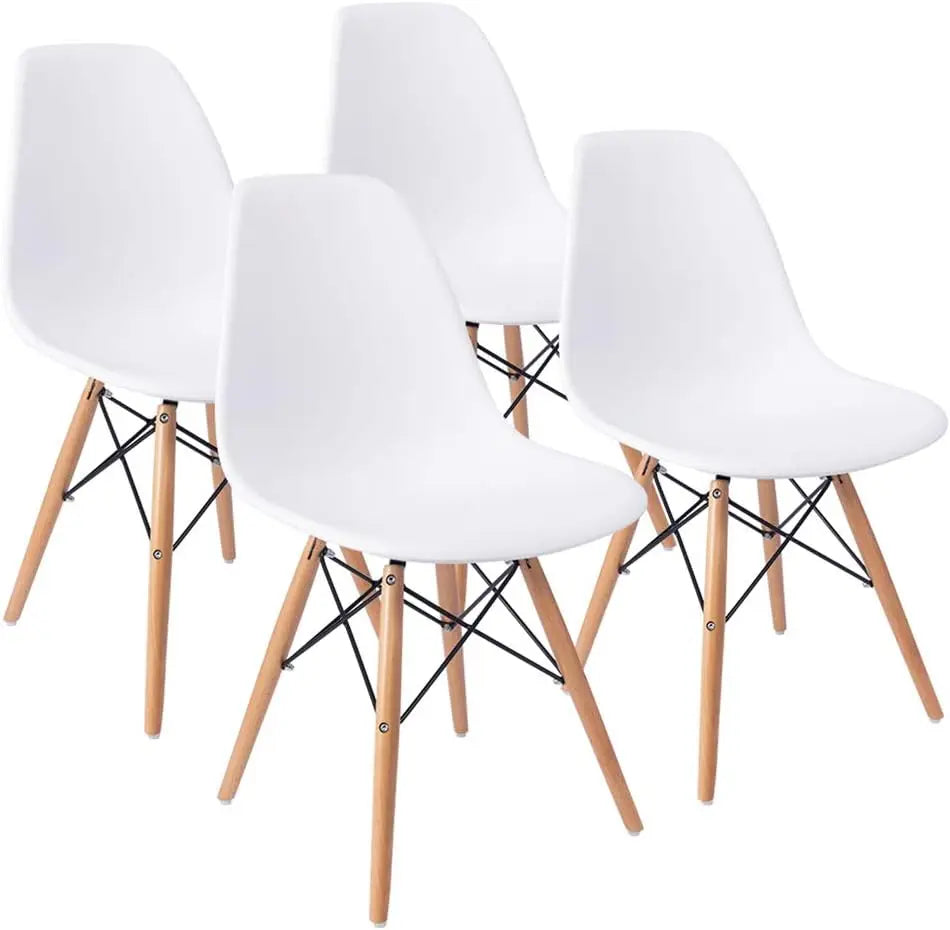 Furmax Modern Style Dining Chair Mid Century Modern DSW Chair, Shell Lounge Plastic Chair for Kitchen Chairs Set of 4(White)