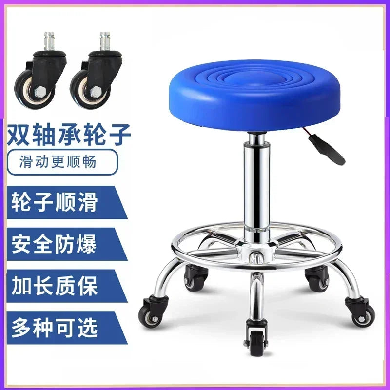 PU Leather Modern Rolling Stool Low Back Height Adjustable Work Salon Drafting Swivel Task Chair with Footrest