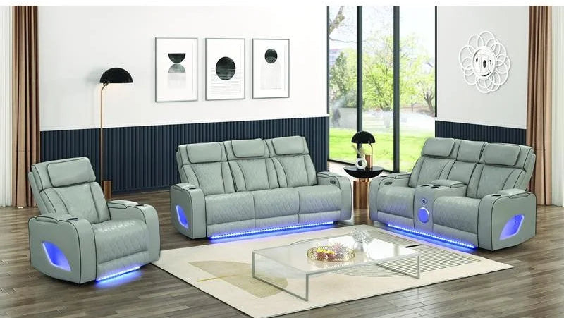 Modern Style Upholstery Recliner 3PC Living Room Set, Wood Frame, Massage Function Included, Gray Color, NJ Inventory